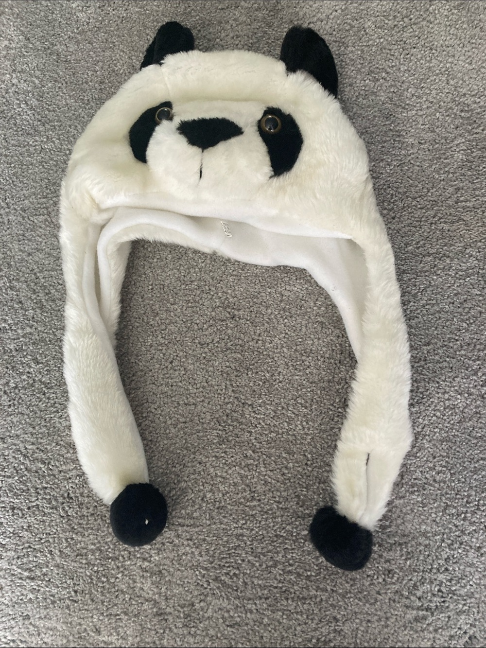 Plush Panda Earflap Hat - White & Black